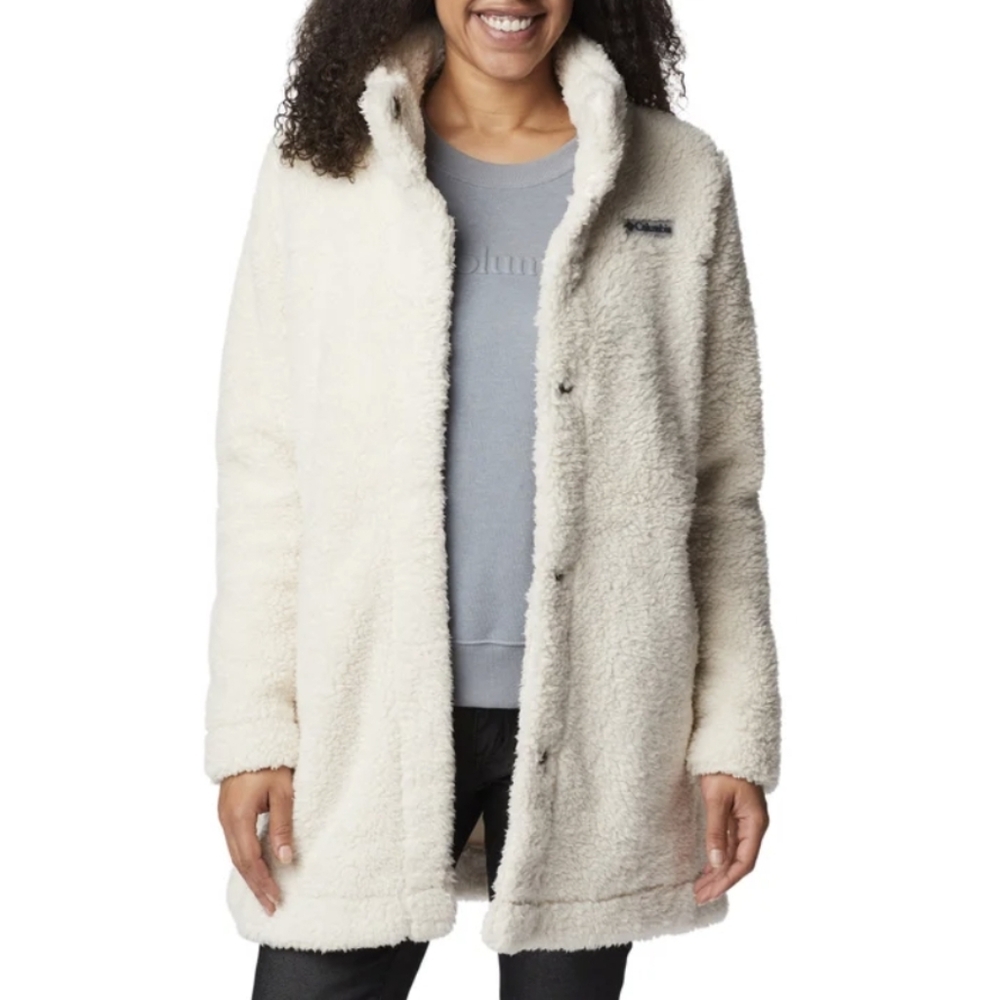 Columbia Sherpa Fleece Long Winter Coat Button Down Regular Fit Size Medium